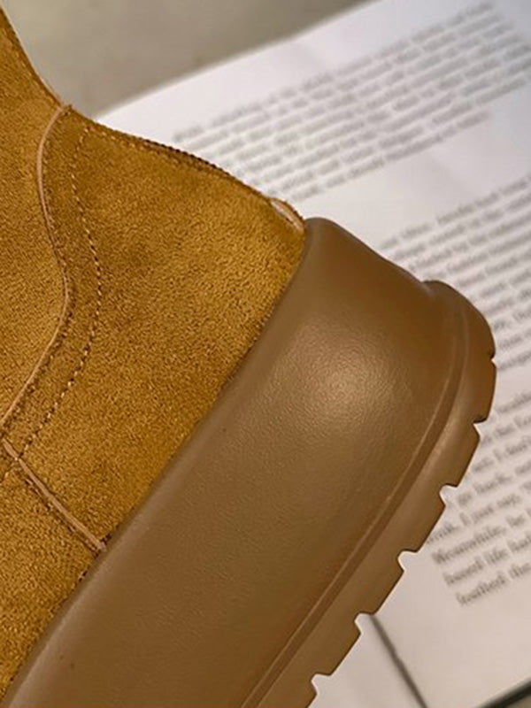 Round-Toe Split-Joint Velvet Platform Shoes Boots