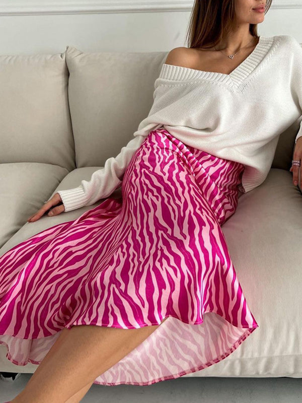 Mermaid Contrast Color Printed Zebra-Stripe Skirts