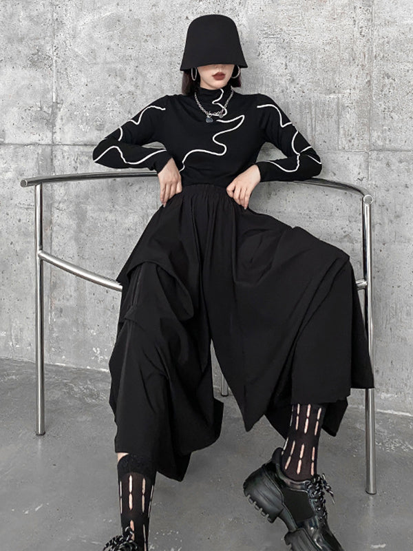 Irregularity Wide Leg Solid Color Elastic Waist Cropped Pants