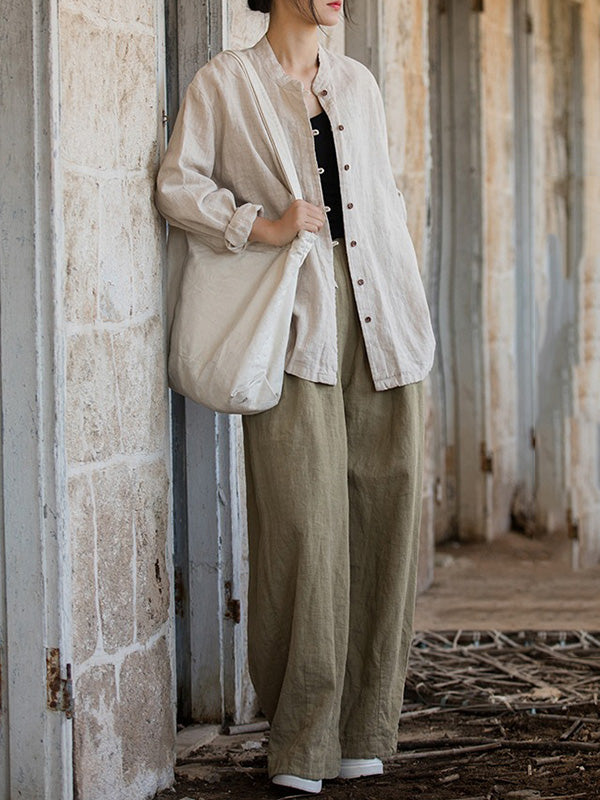 Split-Joint High-Low Long Sleeves Round-Neck Blouses