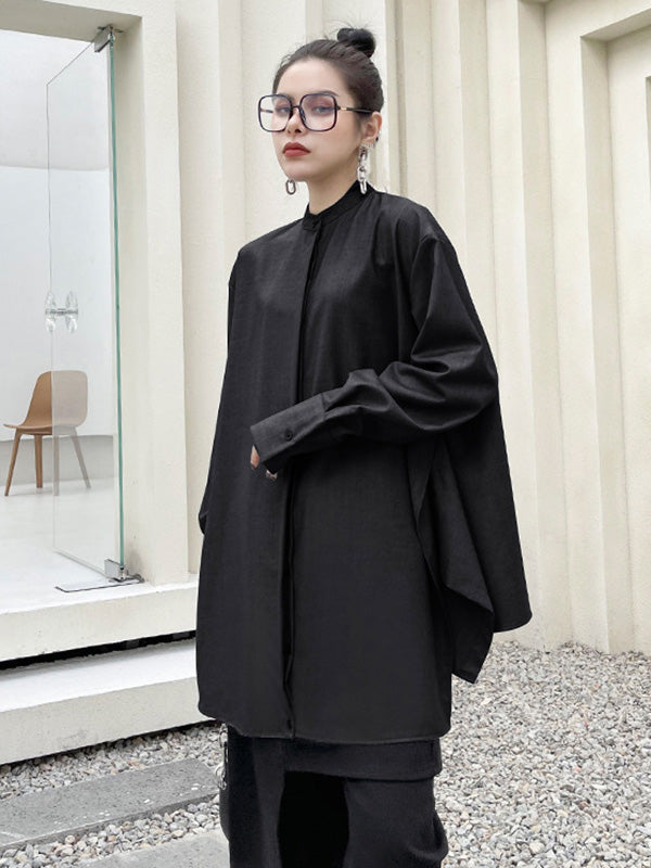 Light Maturity Irregular Stand Collar Long Sleeve Shirt