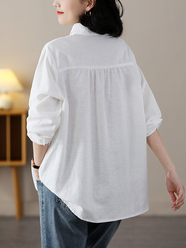Contrast Color Feathers Printed Long Sleeves Loose Lapel Blouses