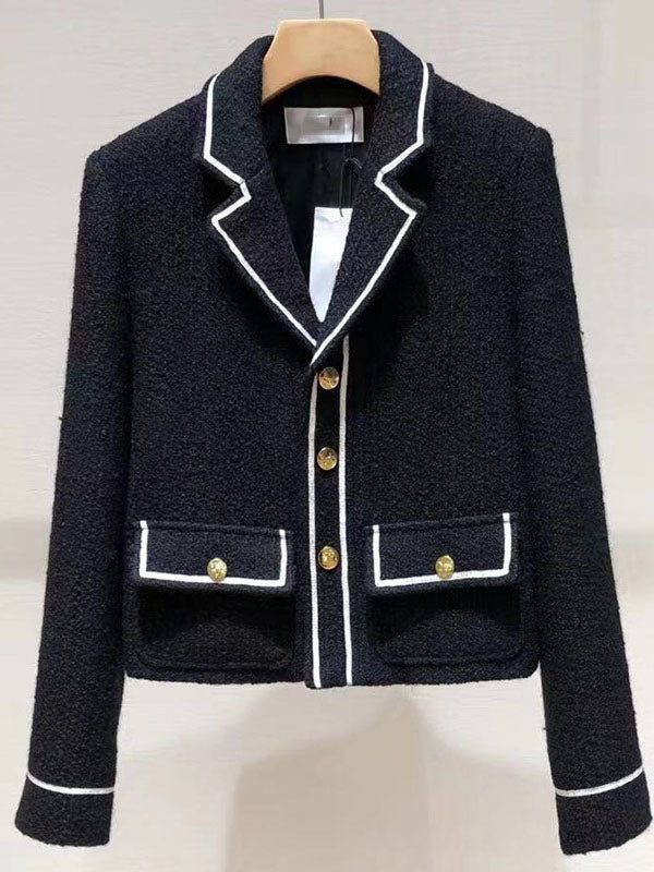 Buttoned Pockets Long Sleeves Loose Notched Collar Woolen Coat Outerwear