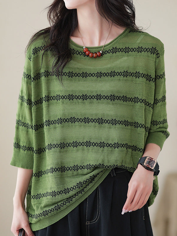 Printed Half Sleeves Loose Round-neck T-Shirts Tops