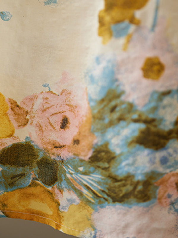 Floral Printed A-line Loose Round-neck Midi Dresses