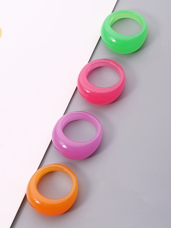 Geometric 4 Pcs Solid Color Rings Accessories