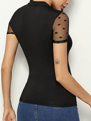 Mesh Polka-Dot See-Through Split-Joint Loose Short Sleeves Round-Neck T-Shirts Tops