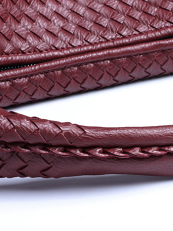 Geometric Solid Color Split-Joint Woven Zipper Handbags Bags
