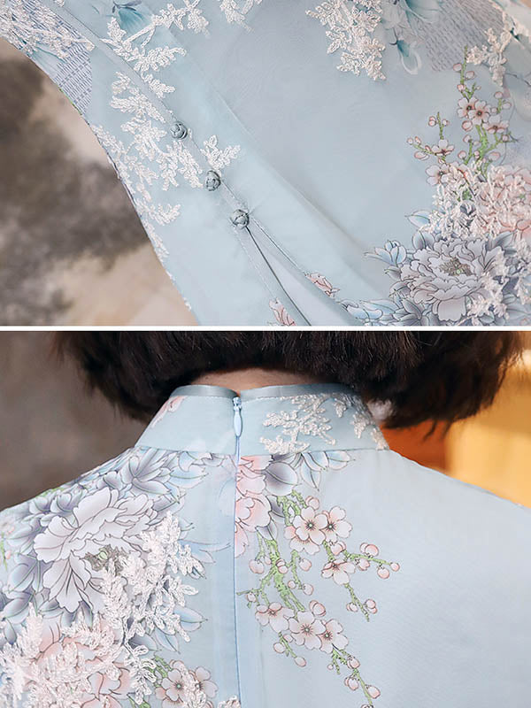 Original Applique Stand Collar Long Cheongsams