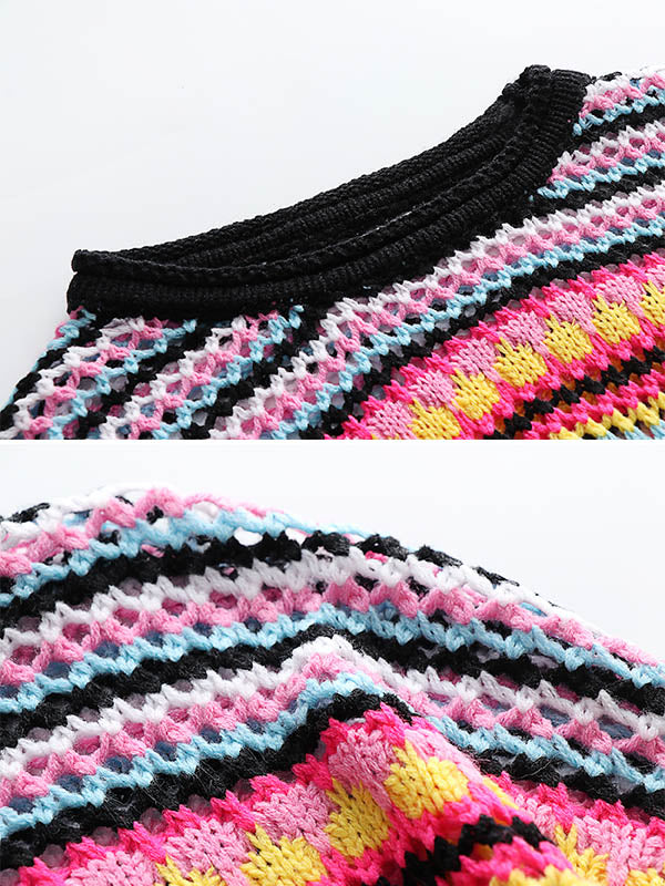 4 Colors Loose Contrast Color Round-Neck Sweater Top
