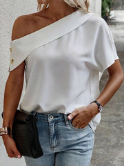 Loose Short Sleeves Solid Color Off-The-Shoulder T-Shirts Tops