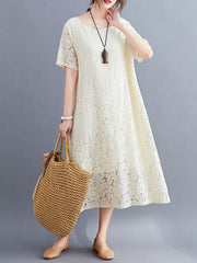 Embroidered Hollow Solid Dress