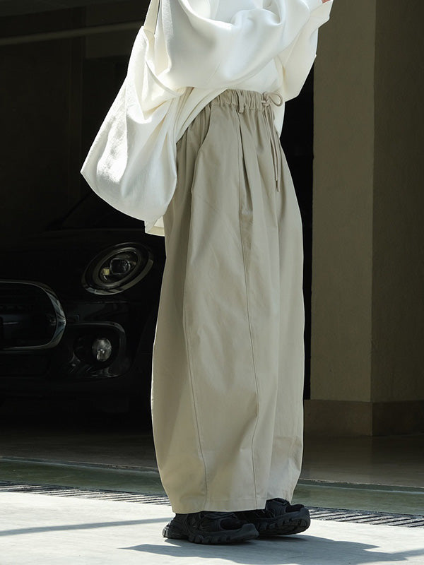 Casual Loose Wide Leg Elastic Waist Solid Color Pants