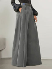 Pleated Solid Color Split-Joint High Waisted Loose Trousers Pants