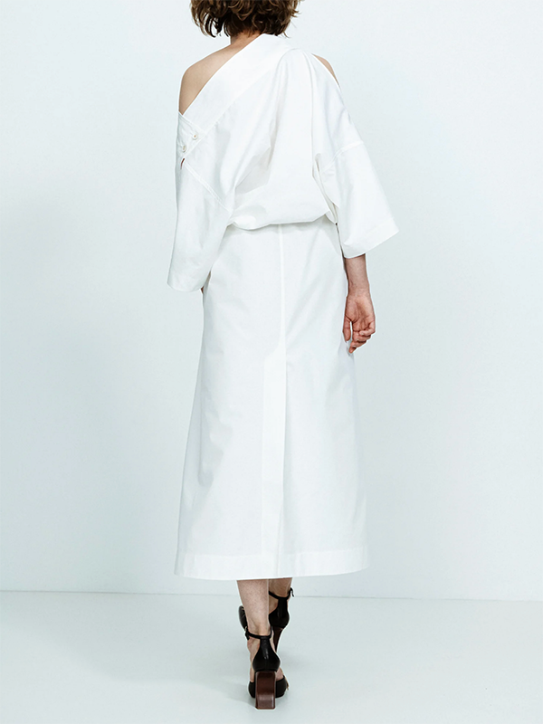 No Belt Solid Color Long Sleeves Loose Off-the-shoulder Midi Dresses