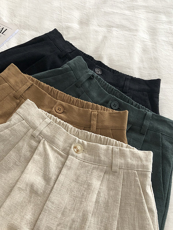Elasticity Pleated Solid Color Loose Wide Leg Shorts