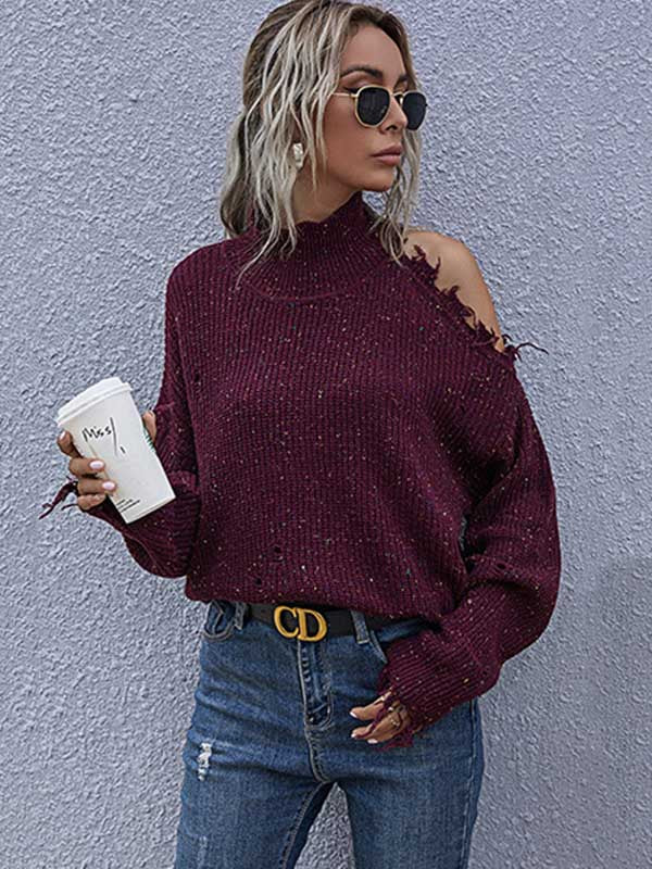 Urban Knitting Loose Hollow High-Neck Sweater