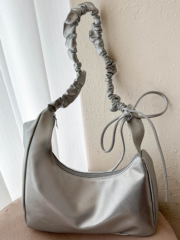 Geometric Pleated Solid Color Zipper Shoulder Bags Handbags