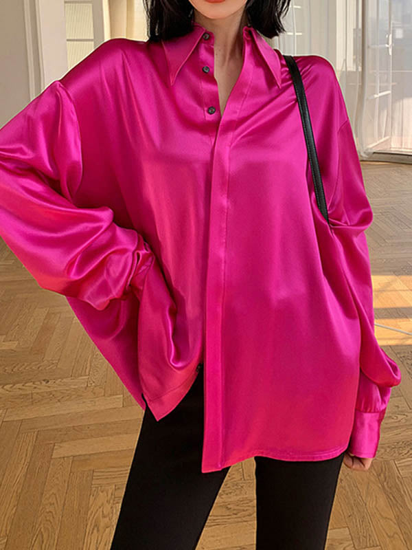 Solid Color Long Sleeves Loose Lapel Shirts Tops