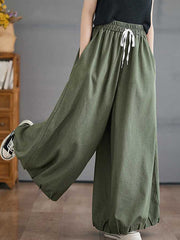Drawstring Elasticity Pleated Pockets High Waisted Loose Pants Knickerbockers Culotte