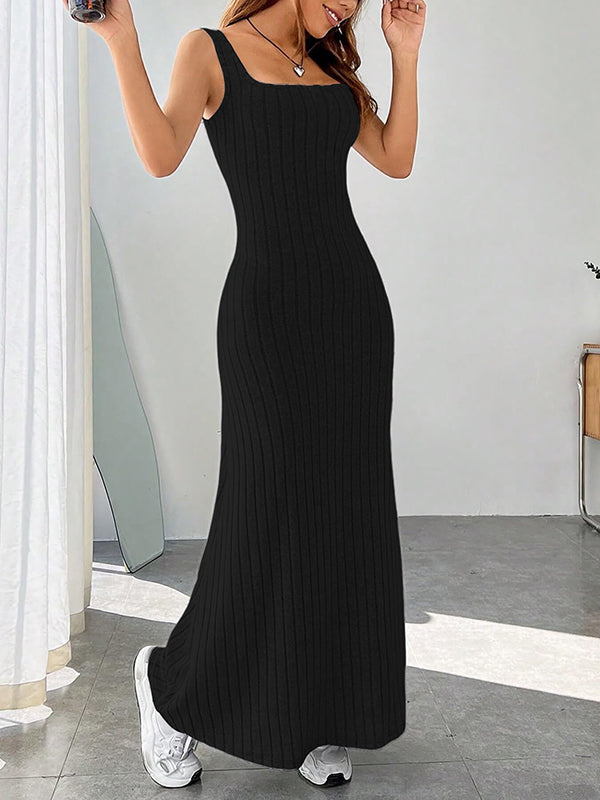 Solid Color A-Line Loose Spaghetti-Neck Maxi Dresses
