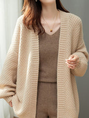 Solid Color Long Sleeves Loose Collarless Cardigan Tops