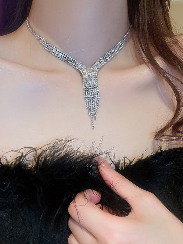Rhine Stones 2 pieces Tasseled Necklaces Accessories Earrings Accessories