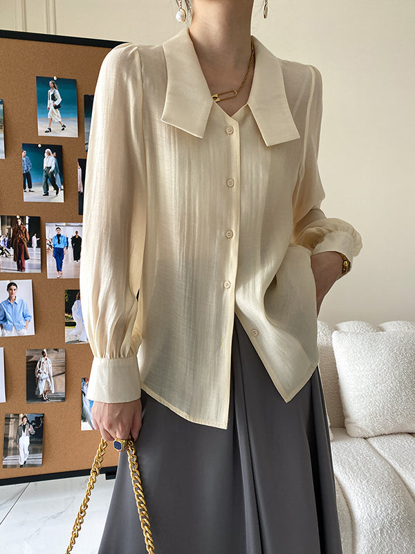 Urban Loose Long Sleeves Solid Color Lapel Collar Blouses