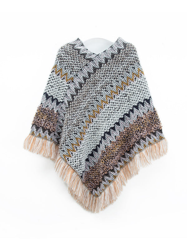 Asymmetric Keep Warm Tasseled Scarf Cape