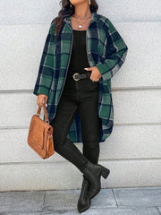 Plaid Zipper High-low Long Sleeves Hooded Outerwear