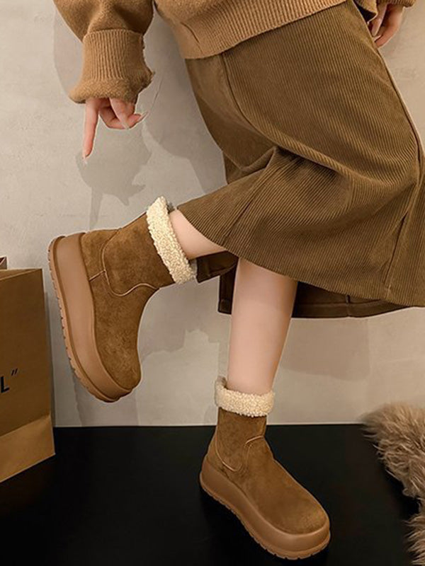 Round-Toe Split-Joint Velvet Platform Shoes Boots