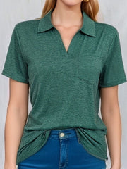 Pockets Solid Color Loose Short Sleeves Lapel T-Shirts Tops