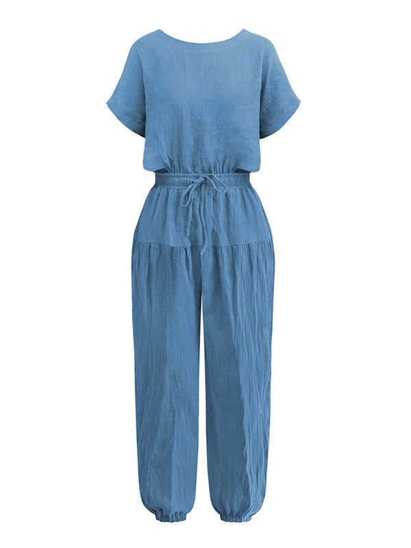 Original Solid Color Loose Pleated Jumpsuits