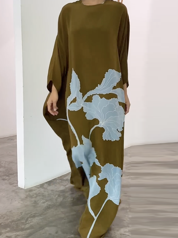 Printed Loose Round-neck Maxi Dresses