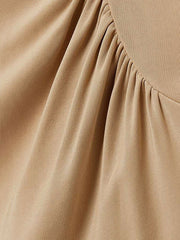 Pleated Solid Color Split-Joint Long Sleeves Skinny Round-neck Maxi Dresses