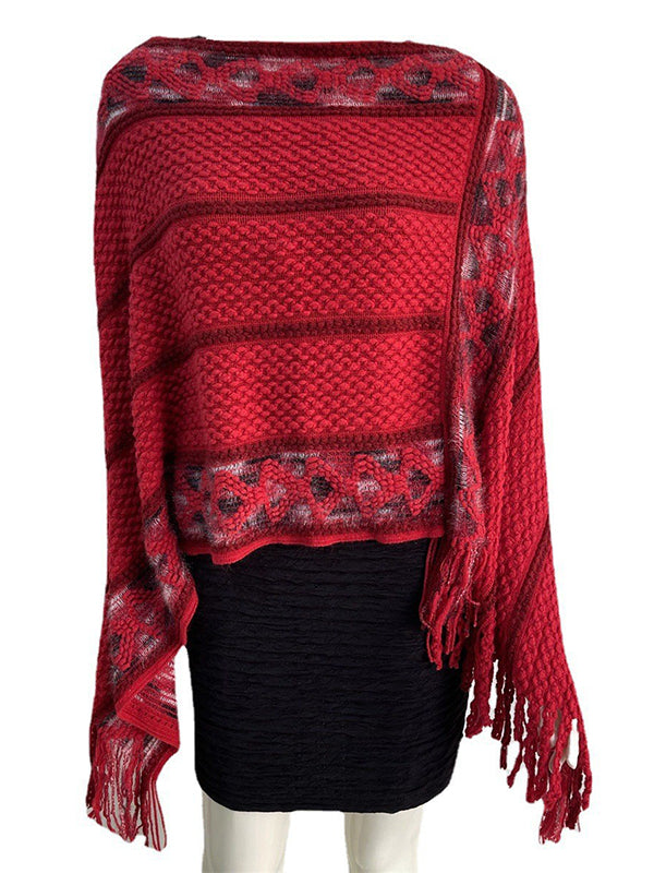 Asymmetric Tasseled Loose V-Neck Shawl&Cloak Cape