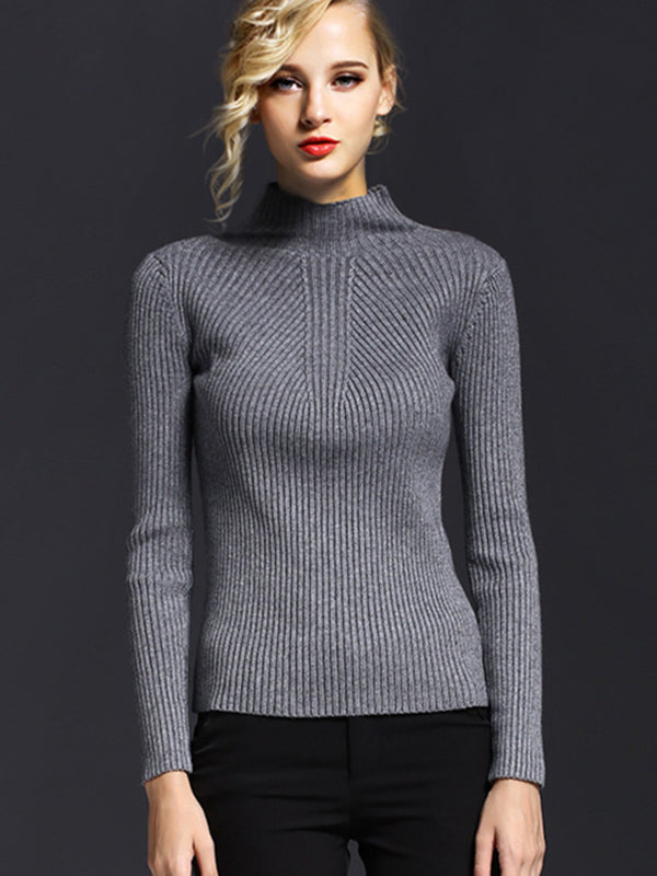 7 Colors Simple Knitting Solid Color High-Neck Sweater