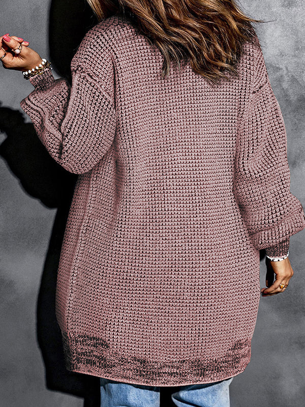 Keep Warm Solid Color Long Sleeves Loose Collarless Cardigan Tops