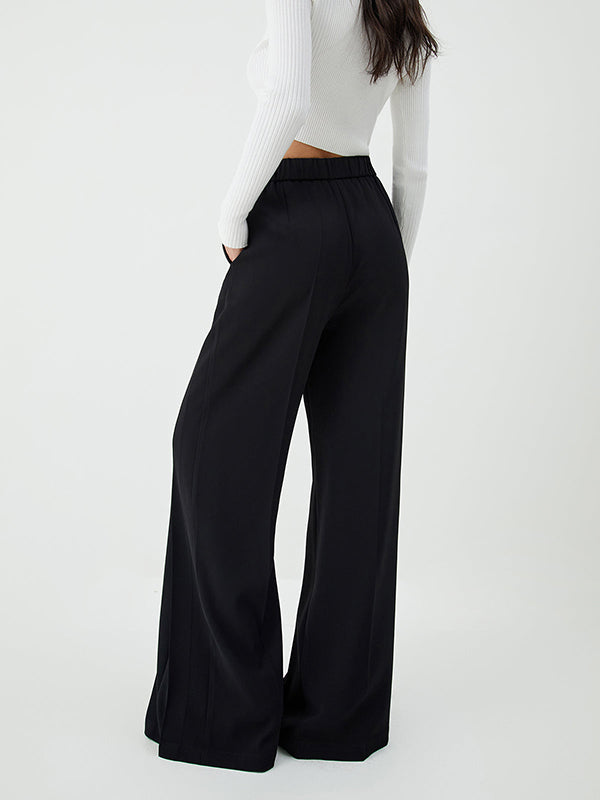 Pleated Solid Color High Waisted Loose Suit Pants