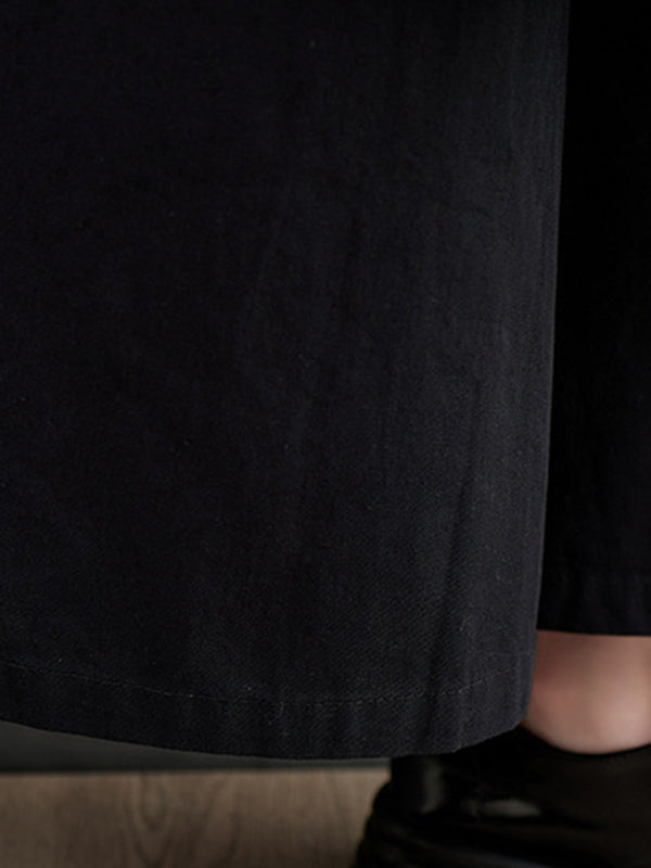 Solid Color Split-Joint Ninth Pants Wide Leg Casual Pants Bottoms