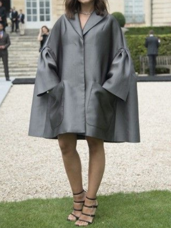 Pockets Solid Color Flared Sleeves Long Sleeves Notched Collar Shirt Dress Mini Dresses