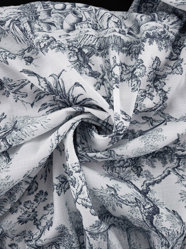 Pleated Printed Split-Joint Tied Waist Loose Puff Sleeves Stand Collar Mini Dresses