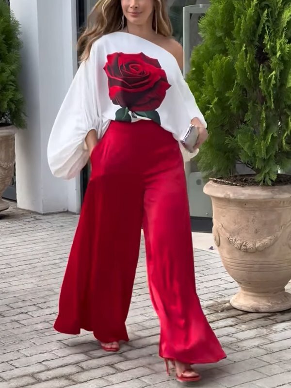 Pockets Solid Color High Waisted Loose Trousers Pants