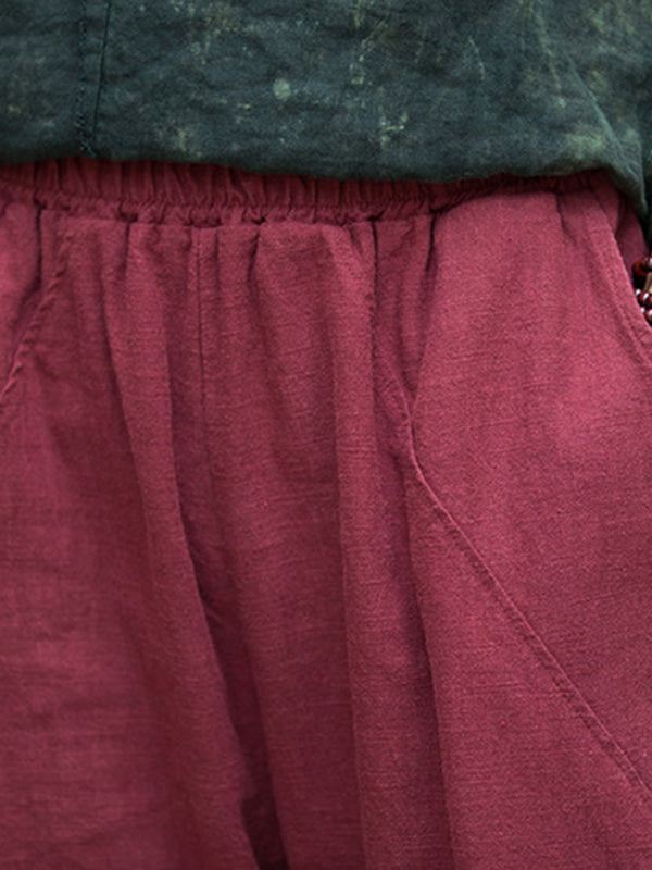 Pleated Solid Color Split-Joint High Waisted Loose Trousers Ninth Pants