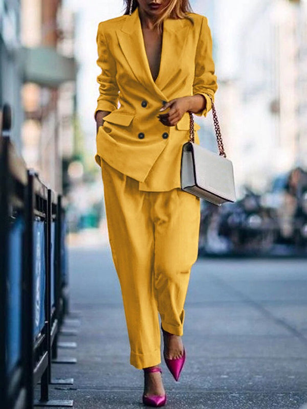 Two Pieces Long Sleeve Blazer Office Work Business Pant Set Outfit Suit