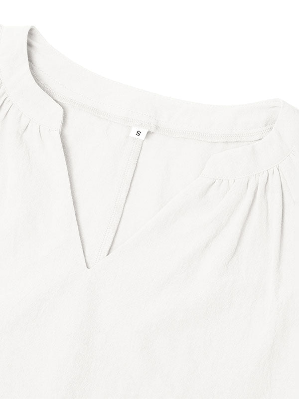 Solid Color Split-Joint Loose V-neck T-Shirts Tops