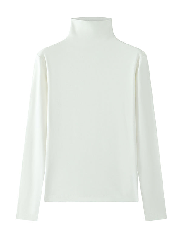 Solid Color Long Sleeves Skinny High Neck T-Shirts Tops