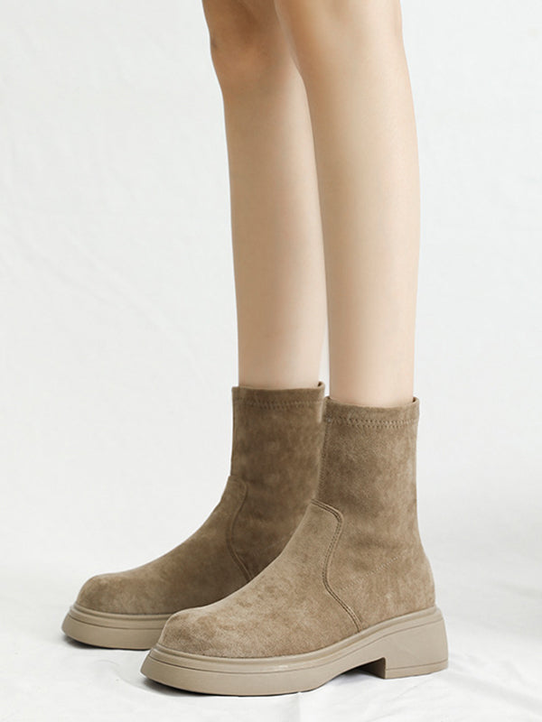 Round-Toe Split-Joint Chunky Shoes Boots