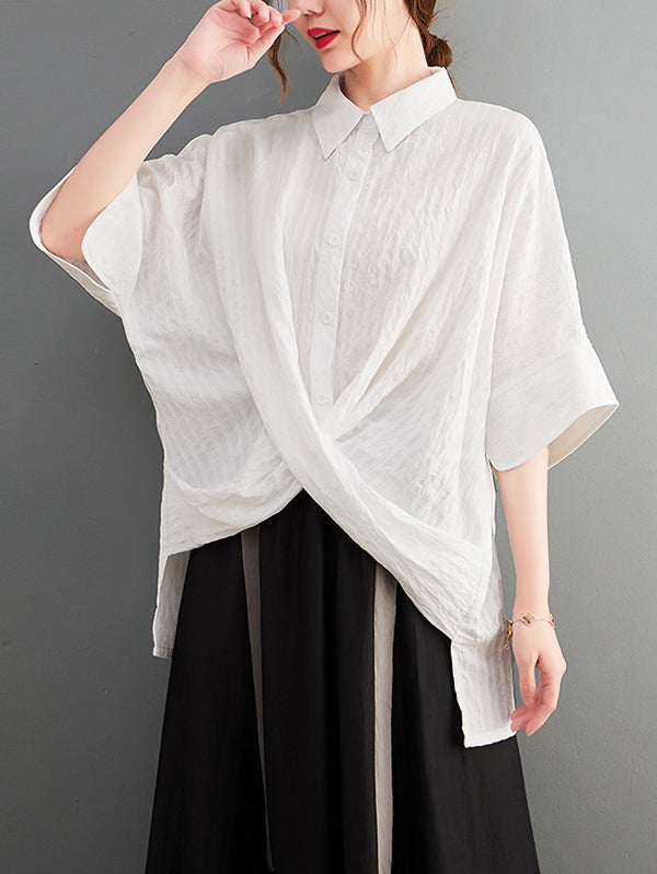 Original Simple Casual Loose Solid Color Cross Blouse