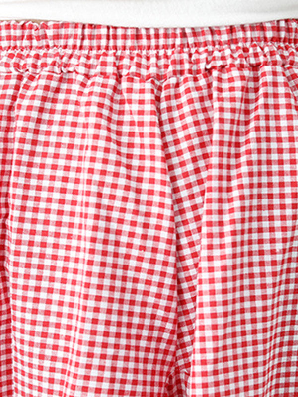 Elasticity Plaid Pleated Pockets High Waisted Irregularity Skirts